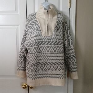 Aerie Fair Isle Wool Blend Oversized Sweater Size Large Chunky Knit Pullover M